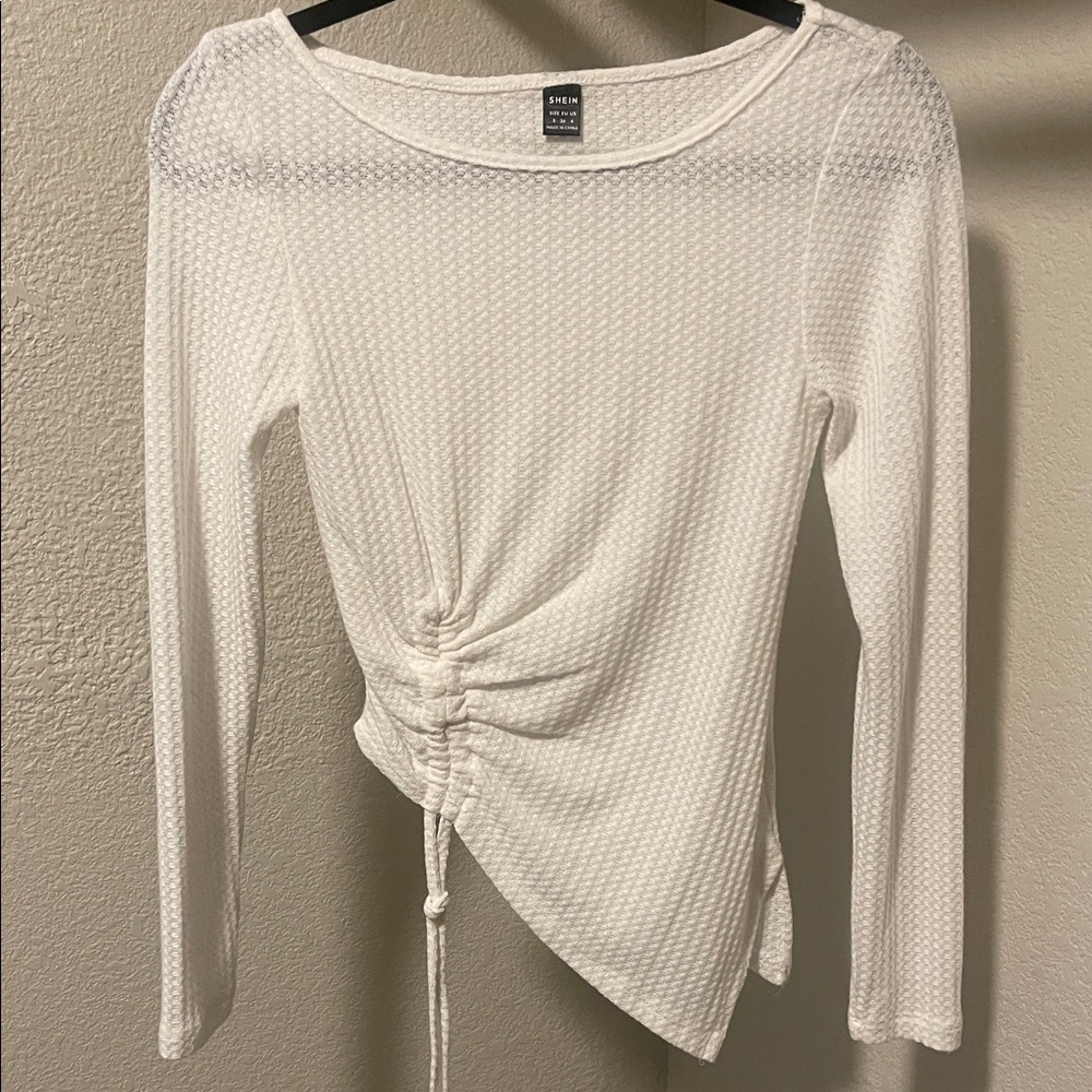 SHEIN White Textured Crew Neck Sweater